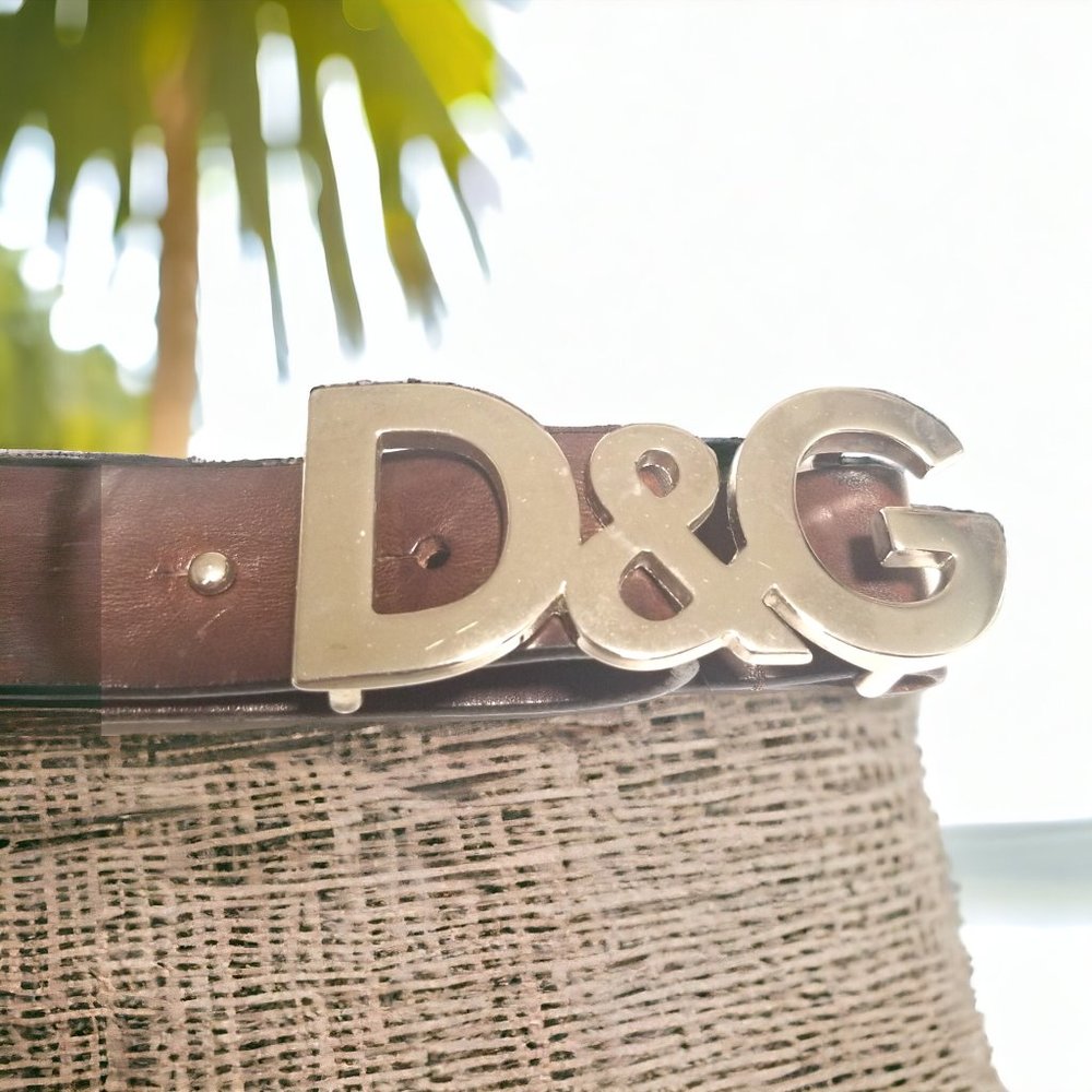 90s D&G Dolce & Gabbana Ladies Silver Metal Belt Buckle Genuine Leather S-8.5 - Picture 2 of 11